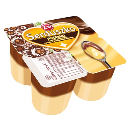 B157 Zott Serduszko Pudding o Smaku Waniliowym z Sosem Czekoladowym (4x125gx6)