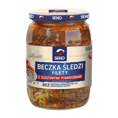C34 Seko Beczka Sledzi Filety Sledziowe z Suszonymi Pomidorami (6x550g)