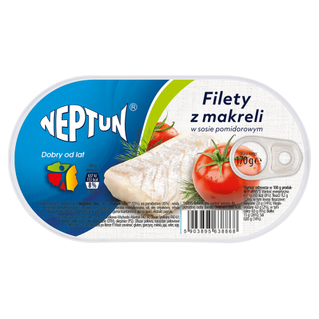 K53 Neptun Filety z Makreli w Sosie Pomidorowym (15x170g)